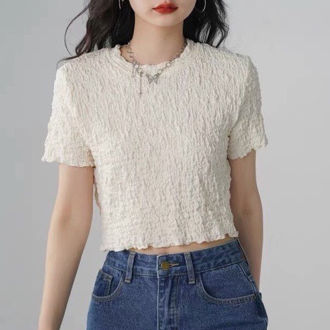 Áo croptop nữ Bingshop cổ tròn ngắn tay vải xốp mềm co giãn hàng đẹp freeship