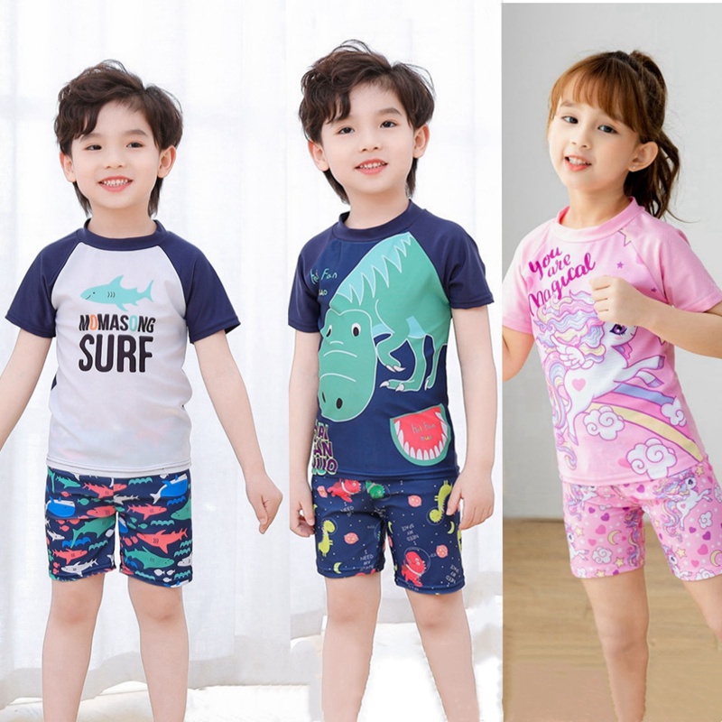Bộ Đồ Bơi 2 Mảnh Ngắn Tay In Họa Tiết Hoạt Hình Cho Bé Trai