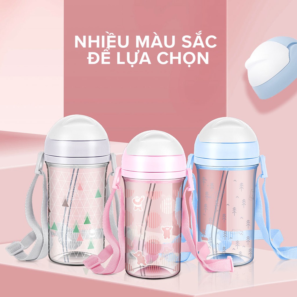 Bình nước Miniso We Bare Bears trong suốt in họa tiết có ống hút 400ml | BigBuy360 - bigbuy360.vn