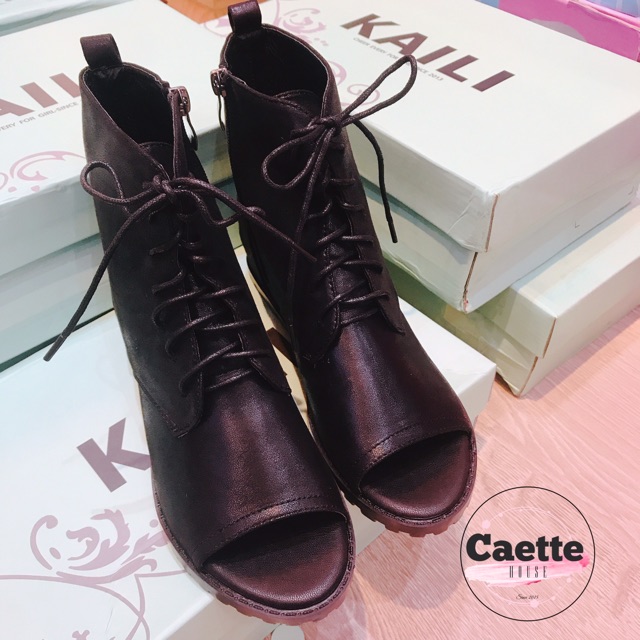Boot Da KAILI Buộc Dây Hở Mũi Độn Đế Tăng Chiều Cao | BigBuy360 - bigbuy360.vn