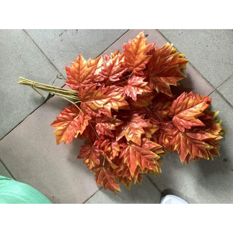Cành lá phong giả cao cấp loại lá to 18 lá decor ,làm cây siêu đẹp