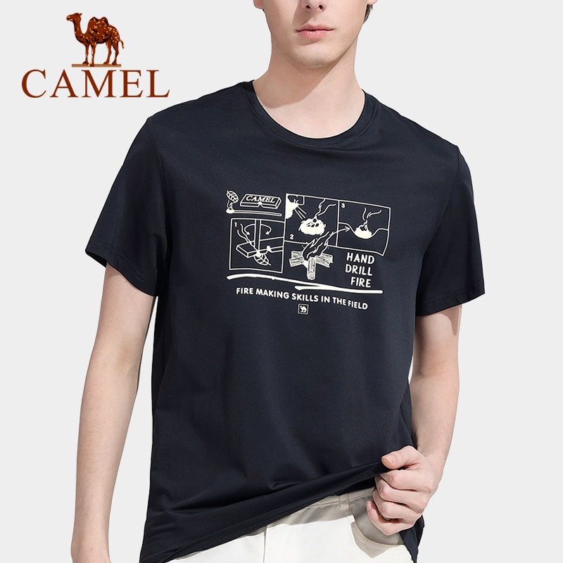 Áo thun CAMEL bằng cotton tay ngắn cổ tròn màu sắc đơn giản thoải mái cho nam