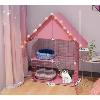 Bộ Chuồng Mèo bằng lưới sắt 2 tầng , có mái , có cầu thang - kích thước 72x37x107cm
