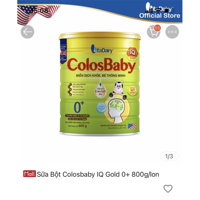 [ PASS LẠI ] Sữa bột ColosBaby IQ Gold 0+ 800g mua từ shop MALL