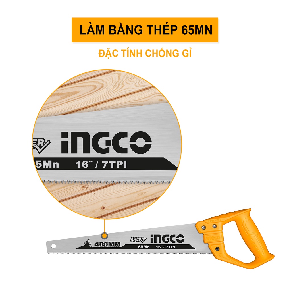 Cưa tay lá liễu 40cm bản hẹp INGCO HHAS48400