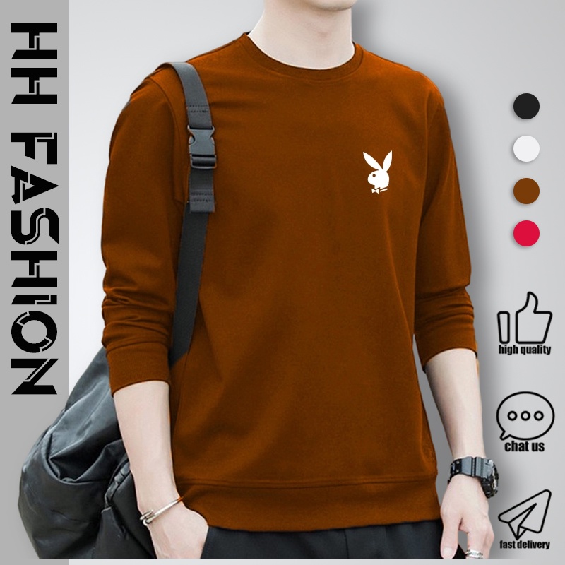 Men Plain Sweatershirt Long Sleeve Round Collar Street Oversize Hoodies Sweater