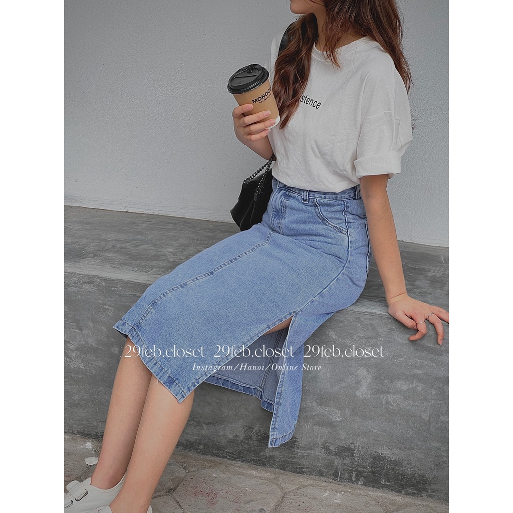 [Ảnh thật/Video] Chân váy jeans dáng dài xẻ 1 bên 2929 - 29feb.closet- CV3