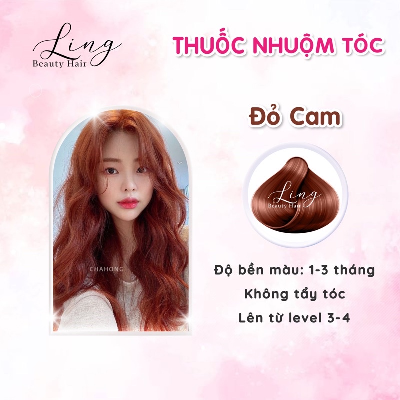 Thuốc nhuộm tóc màu ĐỎ CAM, không tẩy tóc lên từ nền đen nâu