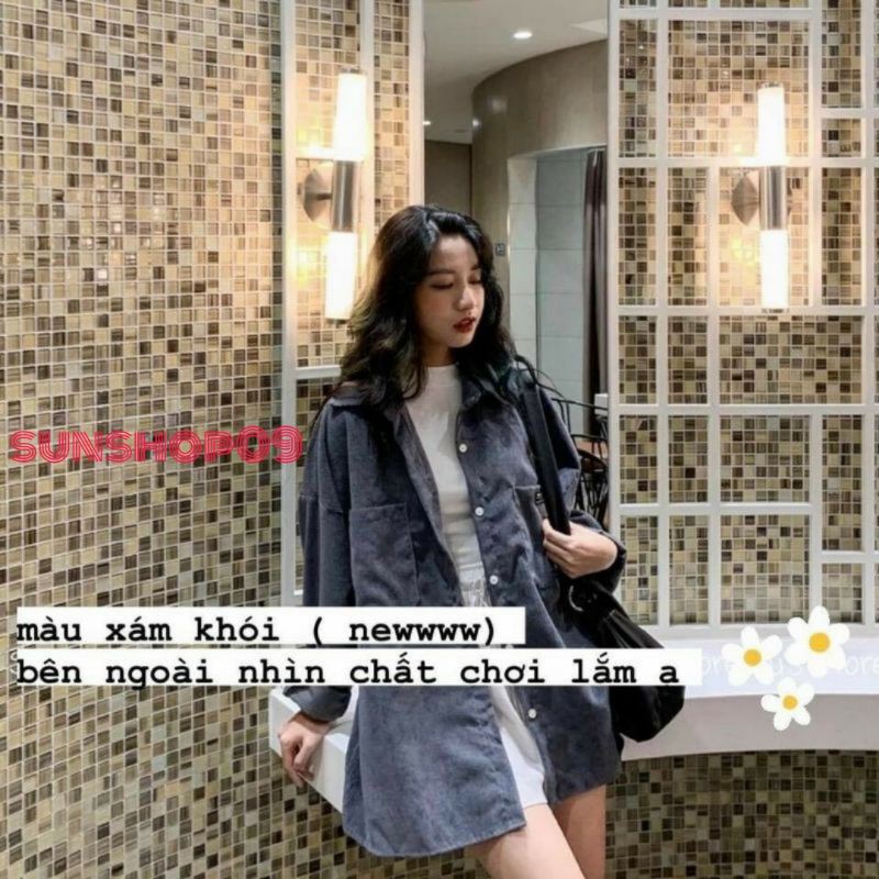 Áo sơ mi nhung tăm nữ khoác ulzzang fom rộng phong cách Hàn quốc