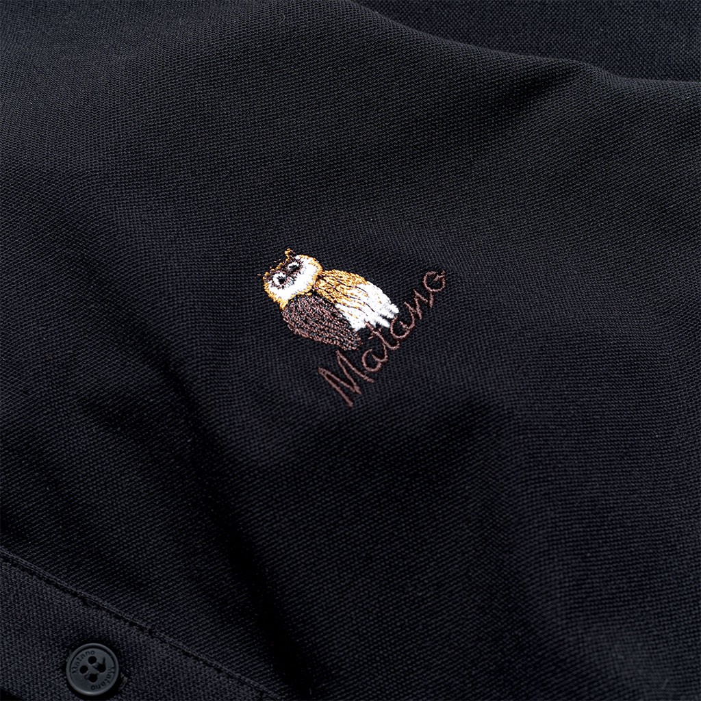 Áo thun polo nam cổ trụ MATANO đen thêu họa tiết chim cú ở ngực, vải cá sấu cotton phom suông phong cách trẻ trung 027