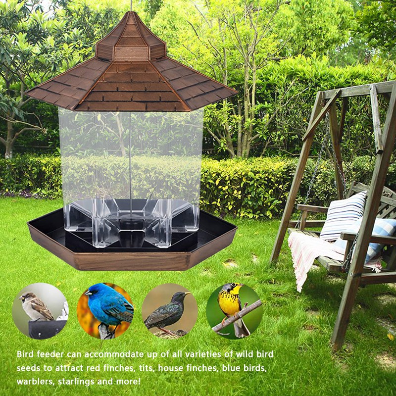 ☪ Wild Bird Feeder Hanging Gazebo Bird Water Feeders Hexagon Shaped Roof for Outside Garden Yard Decoration SPRING