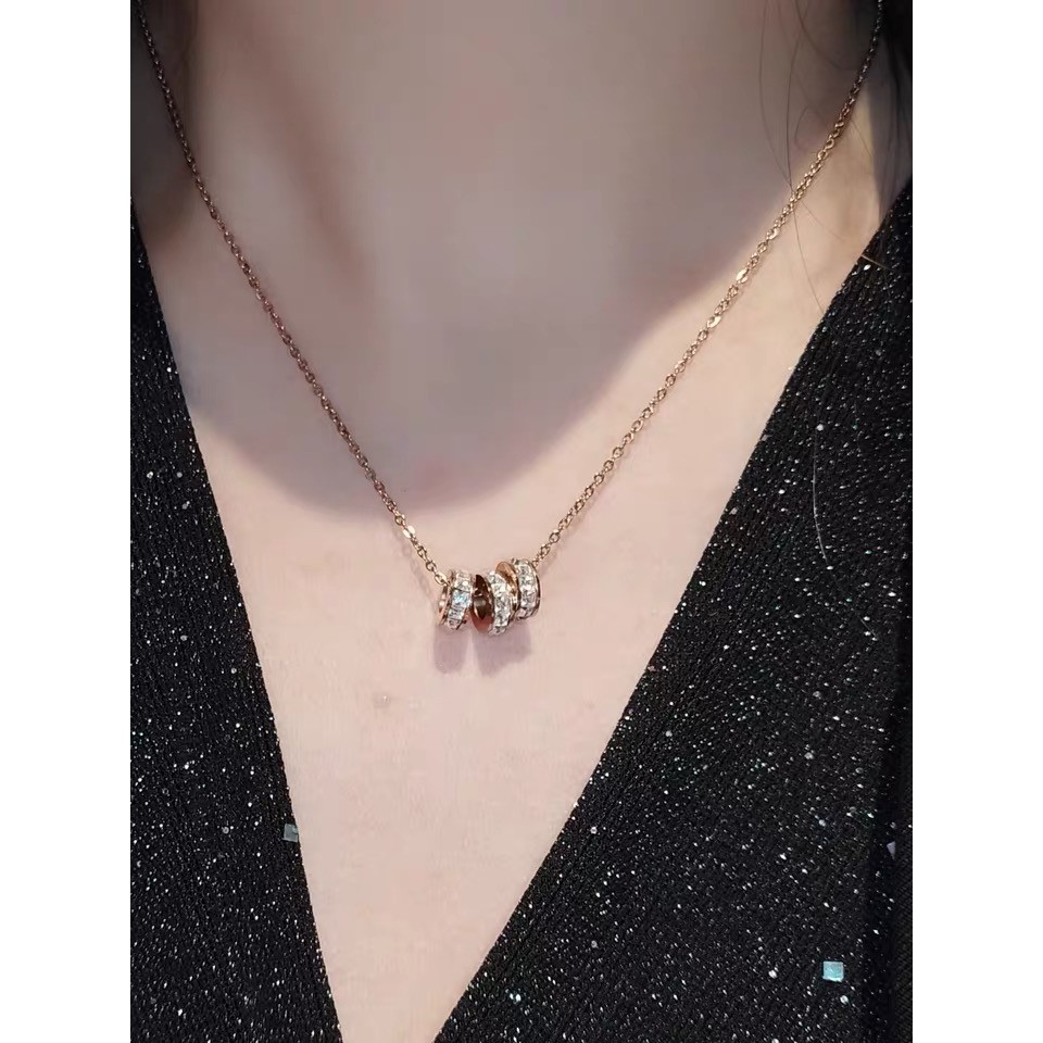 Dây chuyền thép titan mạ vàng hồng 18k đính đá zircon lấp lánh chống thấm nước không gây dị ứng cao cấp
