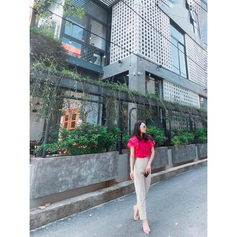 Quần baggy nữ công sở cạp cao đẹp dáng đứng Zara cuộn giấy phong cách Hàn Quốc