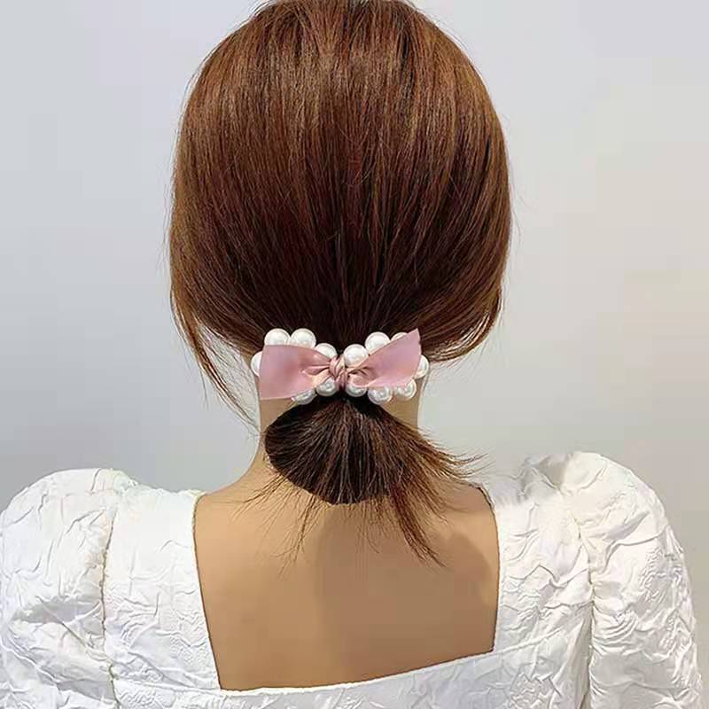 Dây Buộc Tóc Đính Nơ Ngọc Trai phong cách Hàn Quốc Dễ Thương Cho Nữ
