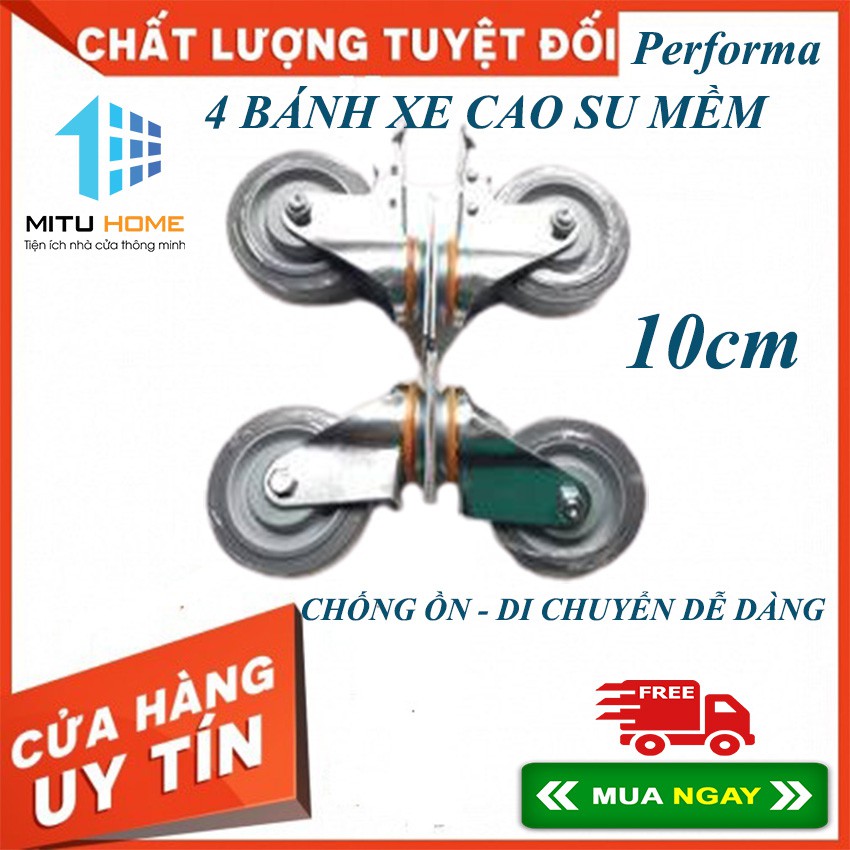 Bộ 4 bánh xe đẩy hàng cao su đặc Performa - MITUHOME-  Bánh xe 100mm mềm dẻo, Chống ồn tốt chịu lực 200kg