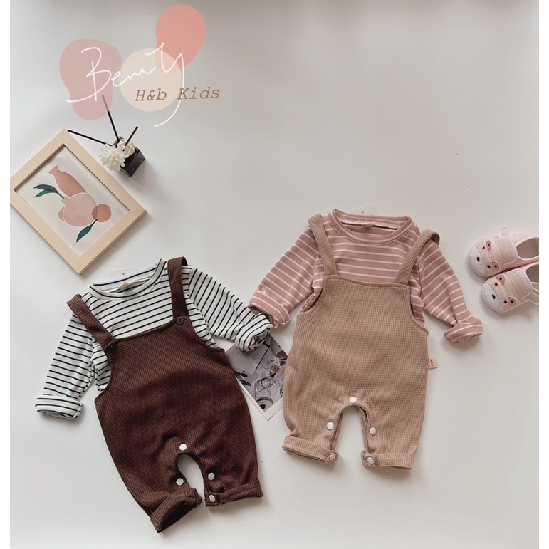 Set body tổ ong áo kẻ cho bé