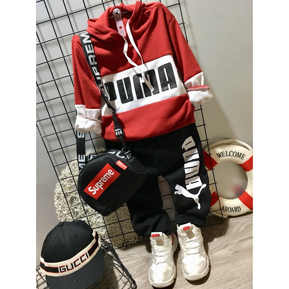 Bộ mũ cotton len P uma dáng khỏe khoắn cho bé trai bé gái - BMP