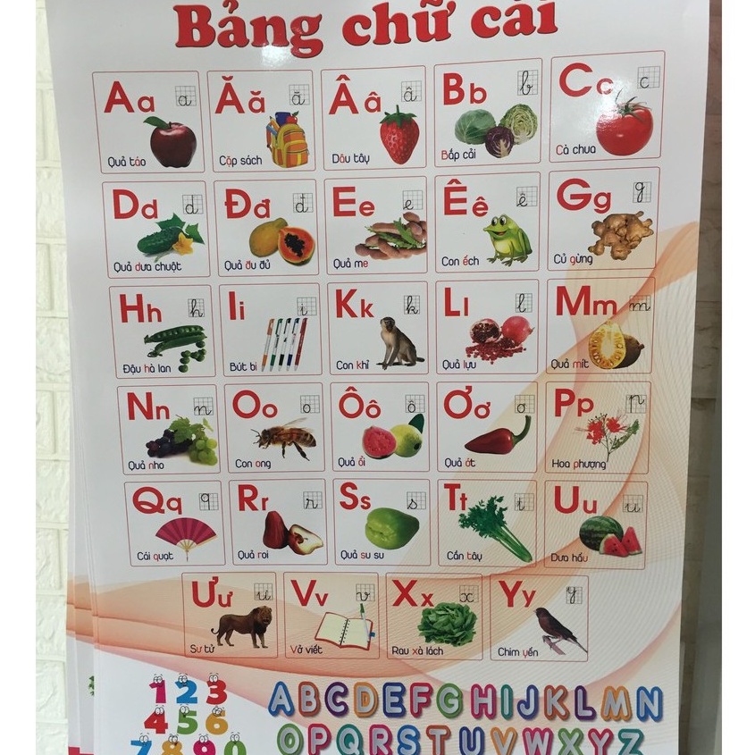 Bộ tranh bảng chữ cái treo tường 12 chủ đề cho bé học song ngữ