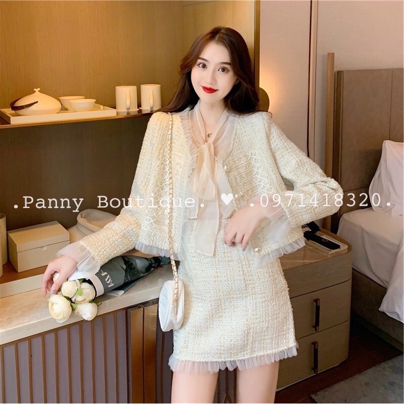 Bộ tweed tiểu thư áo khoác+chân váy, style ulzzang Hàn Quốc🌻Panny Boutique🌻