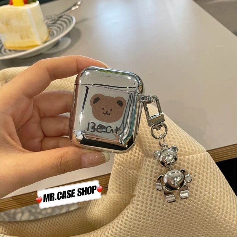 Case Airpods 1/2 /Pro Vỏ Ốp Tai Nghe Hình Gấu Tráng Gương Kèm Móc khoá - Mr.Case AirPods