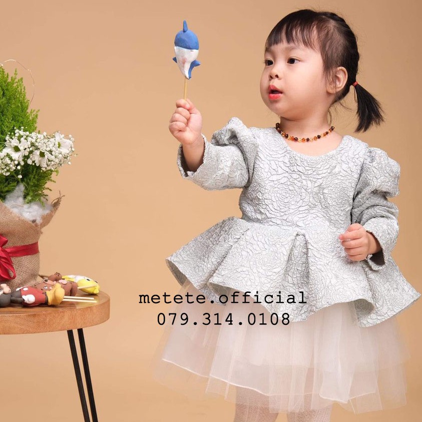Váy đầm công chúa thiết kế cho bé gái xanh rêu tay bồng sang chảnh - Mẹ Tê Tê