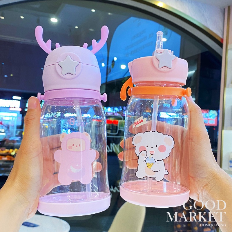 Bình Nước Có Ống Hút Hình Sừng Hươu Dễ Thương Sáng Tạo Cho Bé