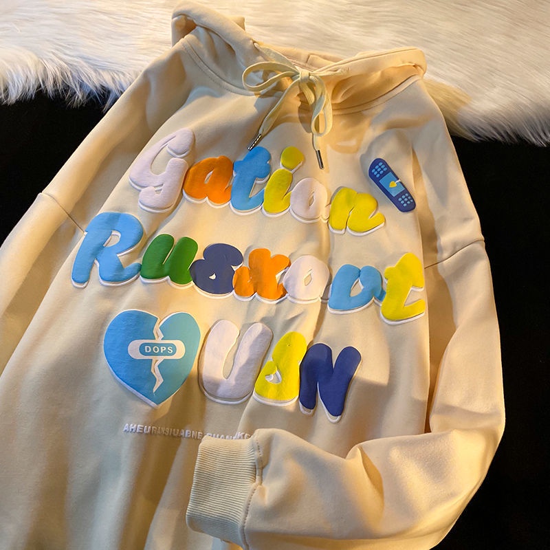 Áo Hoodie Dáng Rộng In Chữ Phong Cách vintage Hàn Quốc Thời Trang Thu Đông Cho Nữ 2021 | BigBuy360 - bigbuy360.vn