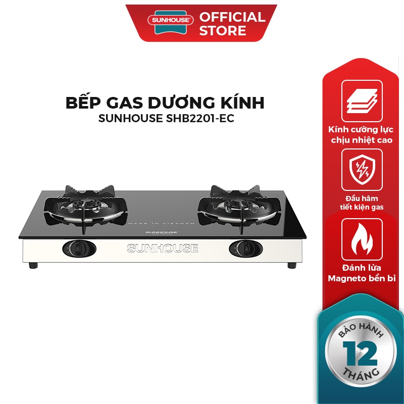 Bếp ga dương SUNHOUSE mặt kính cao cấp SHB2201-EC