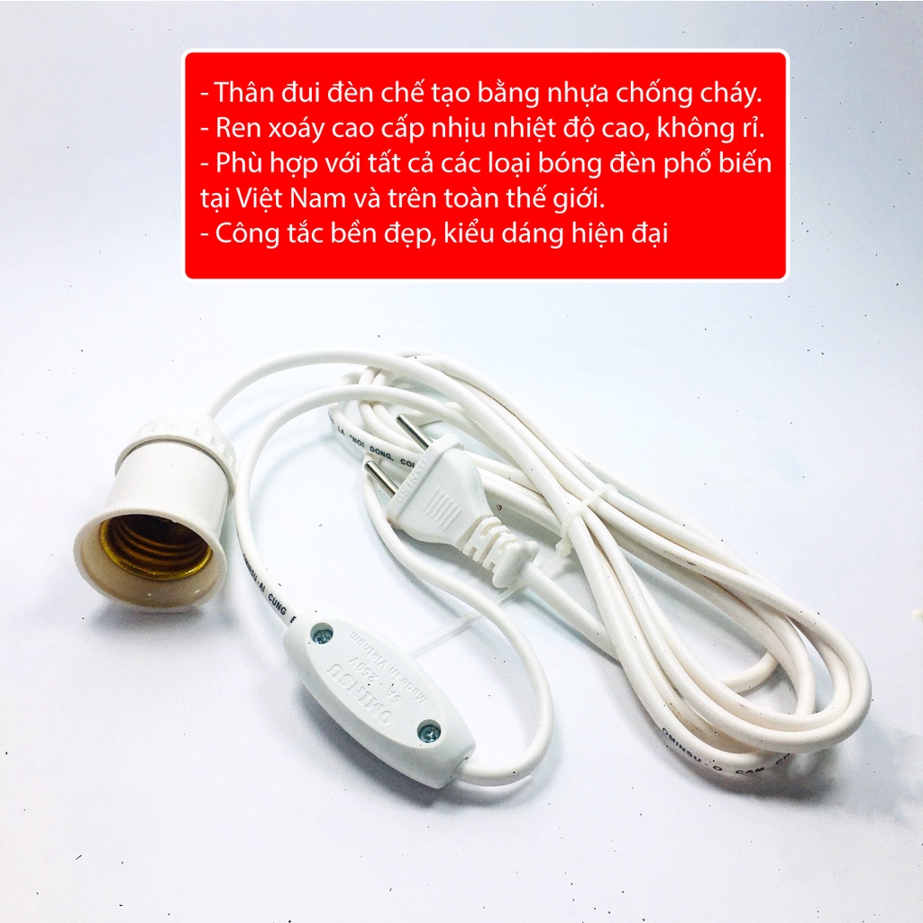 Đui đèn liền dây OMINSU , đui đèn xoáy E27 đấu sẵn dây và công tắc Ominsu