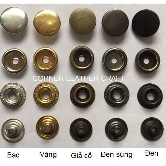 10 bộ cúc bấm 4 chi tiết 201# 15mm đồng thau