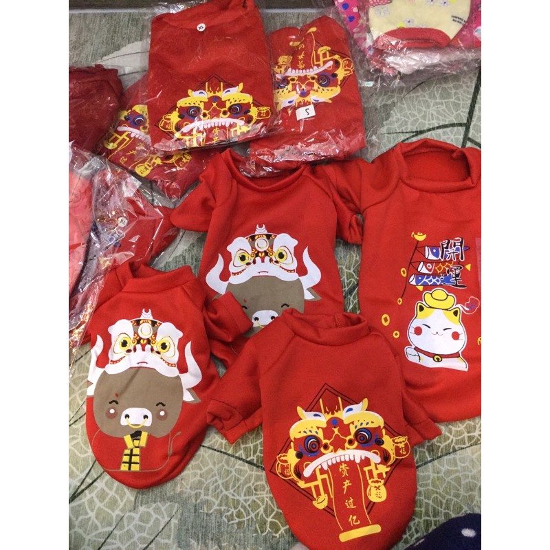 Áo nỉ có tay cho chó mèo đỏ tết