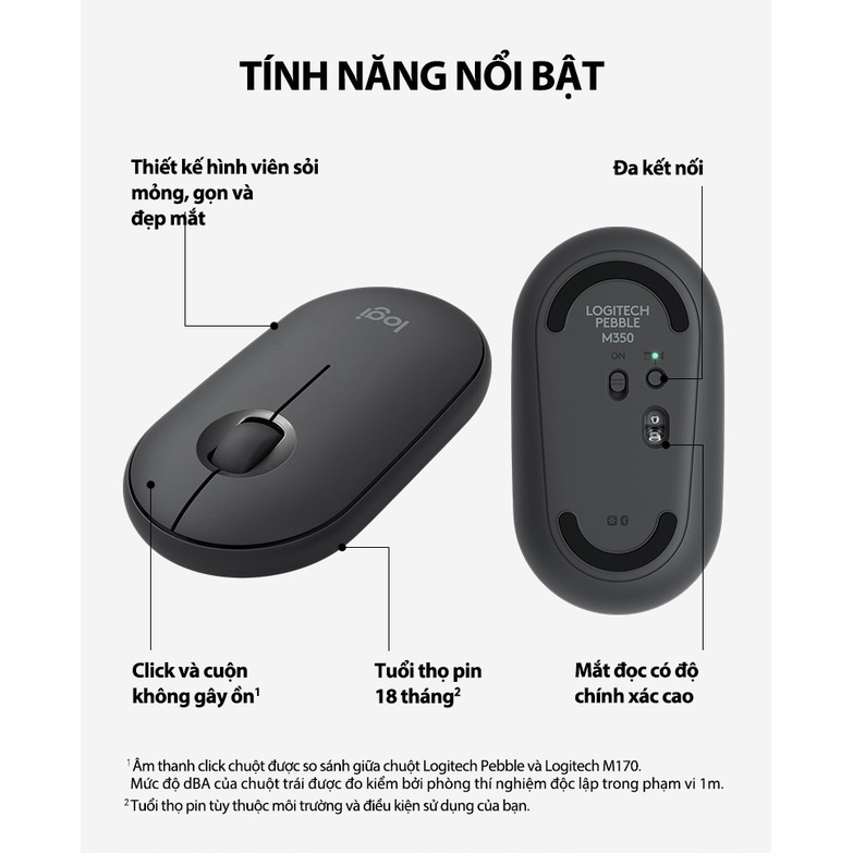 Chuột không dây Bluetooth Logitech Pebble M350 / M350s - Hàng chính hãng