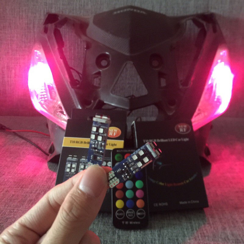 (Loại xịn) Đèn demi REMOTE T10 RGB đèn demi, xi nhan xe máy ô tô