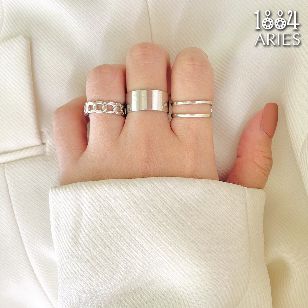 Set nhẫn nữ bạc cá tính nhẫn phong cách Hàn Quốc nhẫn retro hiphop  -1004 ARIES
