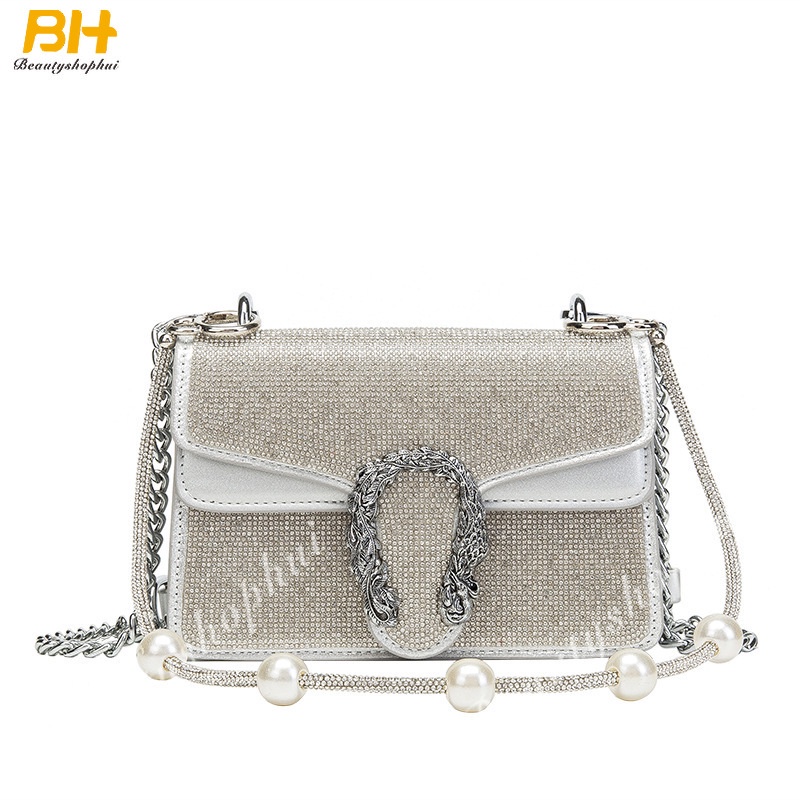 Túi Xách Đeo Vai / Kẹp Nách Hình Vuông Cỡ Nhỏ Đính Ngọc Trai Thời Trang Mới 2022 Cho