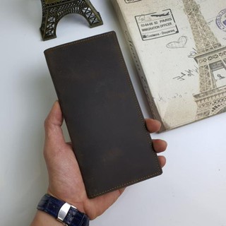Ví dài da bò sáp handmade WL104A – Nâu sẫm (100% DA THẬT, BH 3 NĂM)