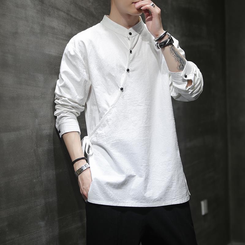 Áo Sơ Mi cotton Lanh Cổ Đứng Kiểu Hán Phục Trung Hoa Thanh Lịch Cho Nam