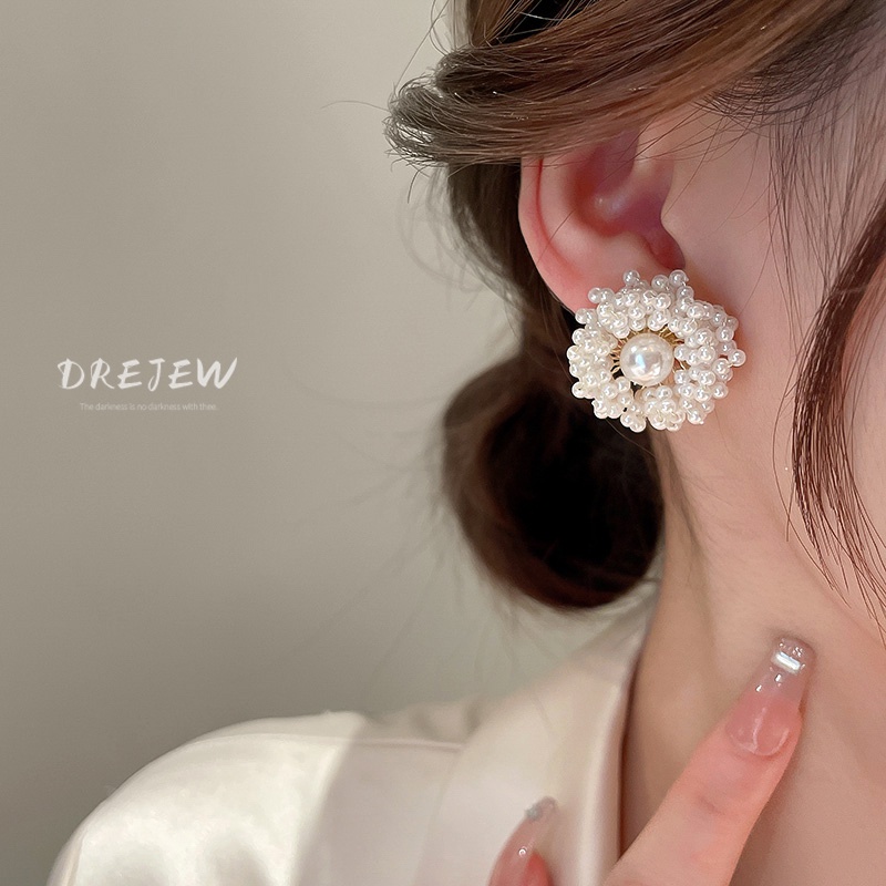 DREJEW Khuyên tai mạ vàng / bạc hình hoa đính ngọc trai phong cách mori Pháp ngọt ngào thời trang cho nữ
