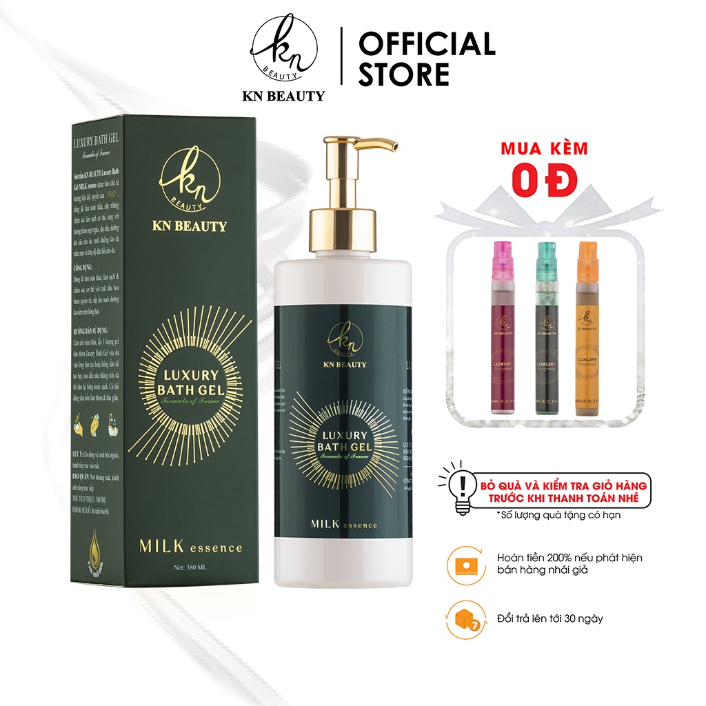 Sữa tắm tinh chất Sữa & Dầu Ô liu KN Beauty – Luxury Bath Gel MILK essence 380ml tặng nước hoa mini
