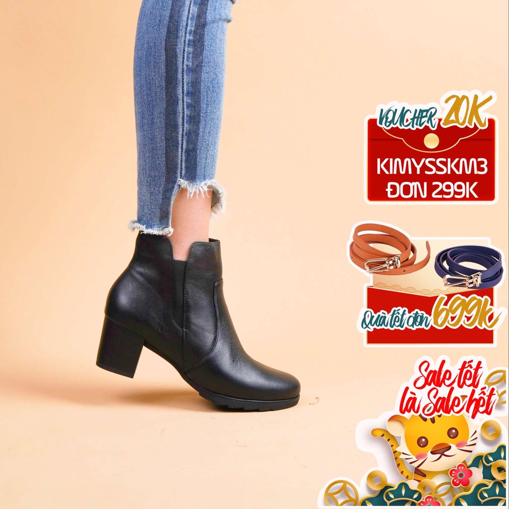 Boot nữ cổ thấp da thật, cao 5cm - Kimy Store