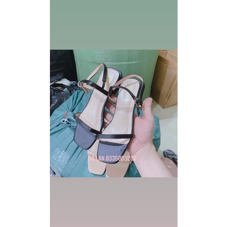 Sandal nữ quai ngang dây mảnh thời trang cao 3cm màu kem