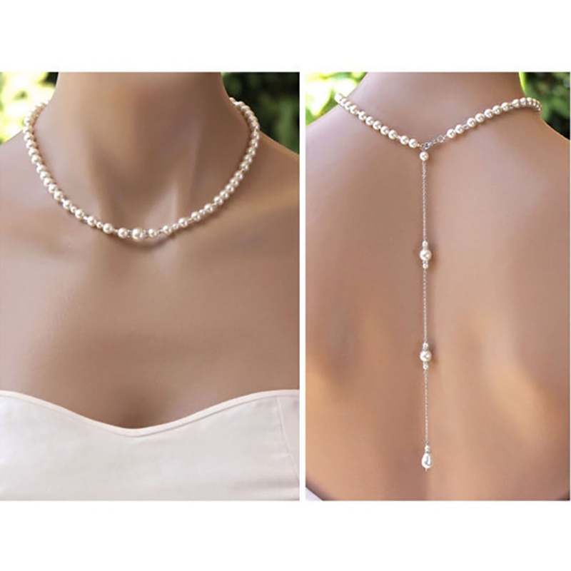 Vòng cổ Chuỗi Ngọc Trai Sau Lưng Đính Hạt Ngọc Trai Đơn Giản Dành Cho Tiệc Cướ