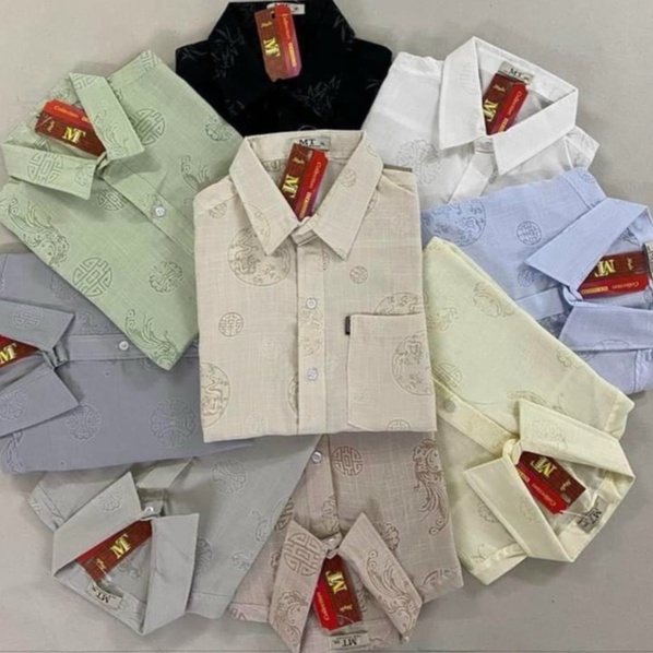 Áo Sơ Mi Đại Gia Ngắn Tay Chất Vải Dày Đẹp,Họa Tiết Vân Chìm, Hoa Văn Dân Gian Truyền Thống