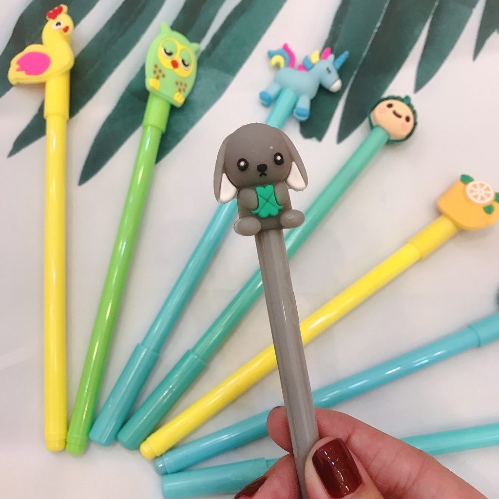 Bút bi nước cute bút viết gel hoạt hình Pison gel mực đen 0.5mm hàng loại 1 siêu bền không mùi cao su mẫu đẹp ảnh thật