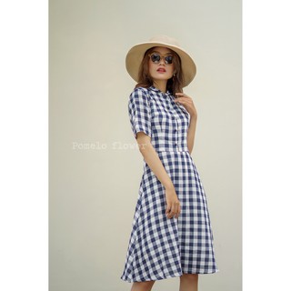 Đầm caro cổ trụ