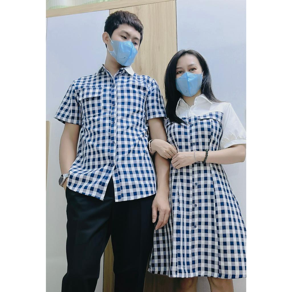 Set đồ đôi nam nữ caro phối trắng thời trang Miamo MO17