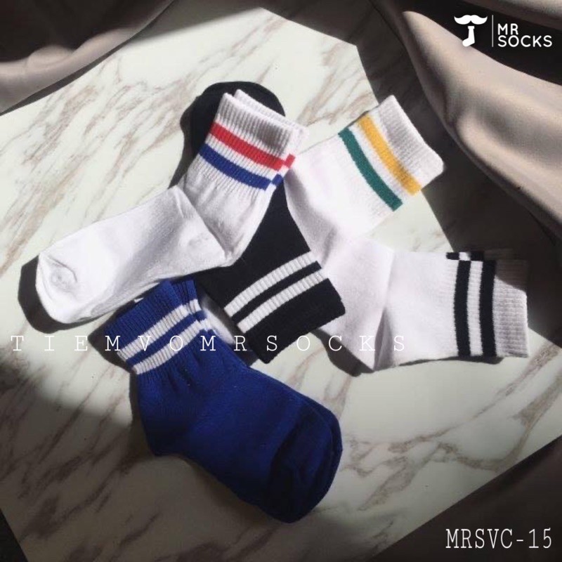 Vớ Tất Hai Sọc Cổ Cao Hàn Quốc Cotton kháng khuẩn hàng loại 1 dành cho cả nam và nữ size chân 36-42 MRSOCKS - VC017