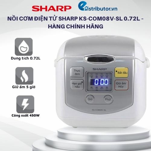 Nồi Cơm Điện Tử Sharp KS-COM08V-SL 0.72L – Hàng Chính Hãng