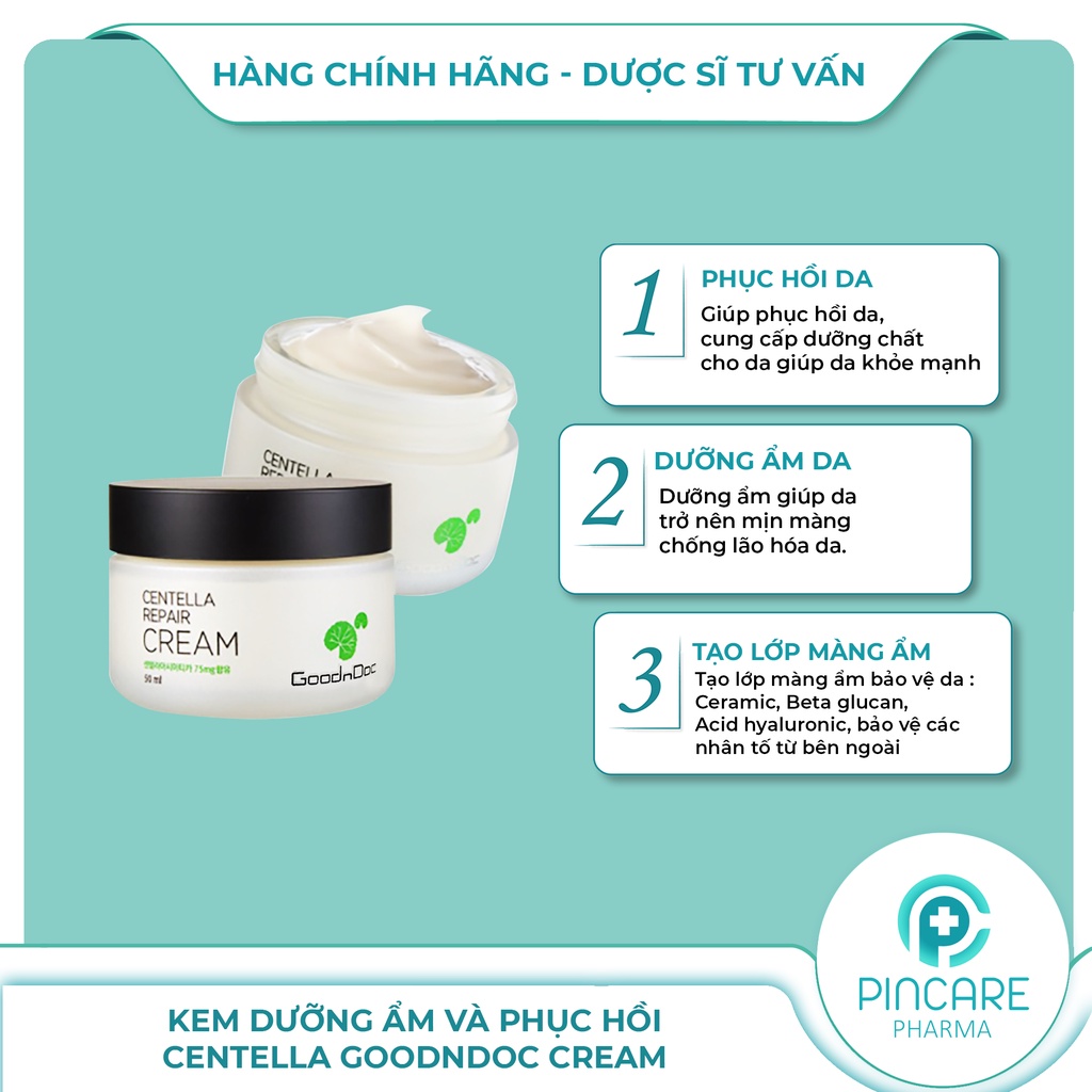 Kem Dưỡng Ẩm và Phục Hồi Centella Goodndoc Cream 50ml - Hàng chính hãng - Nhà thuốc PinCare