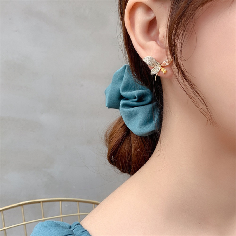 Đôi Khuyên Tai Dáng Dài Trang Trí Nơ Đính Đá Xinh Xắn Cho Nữ